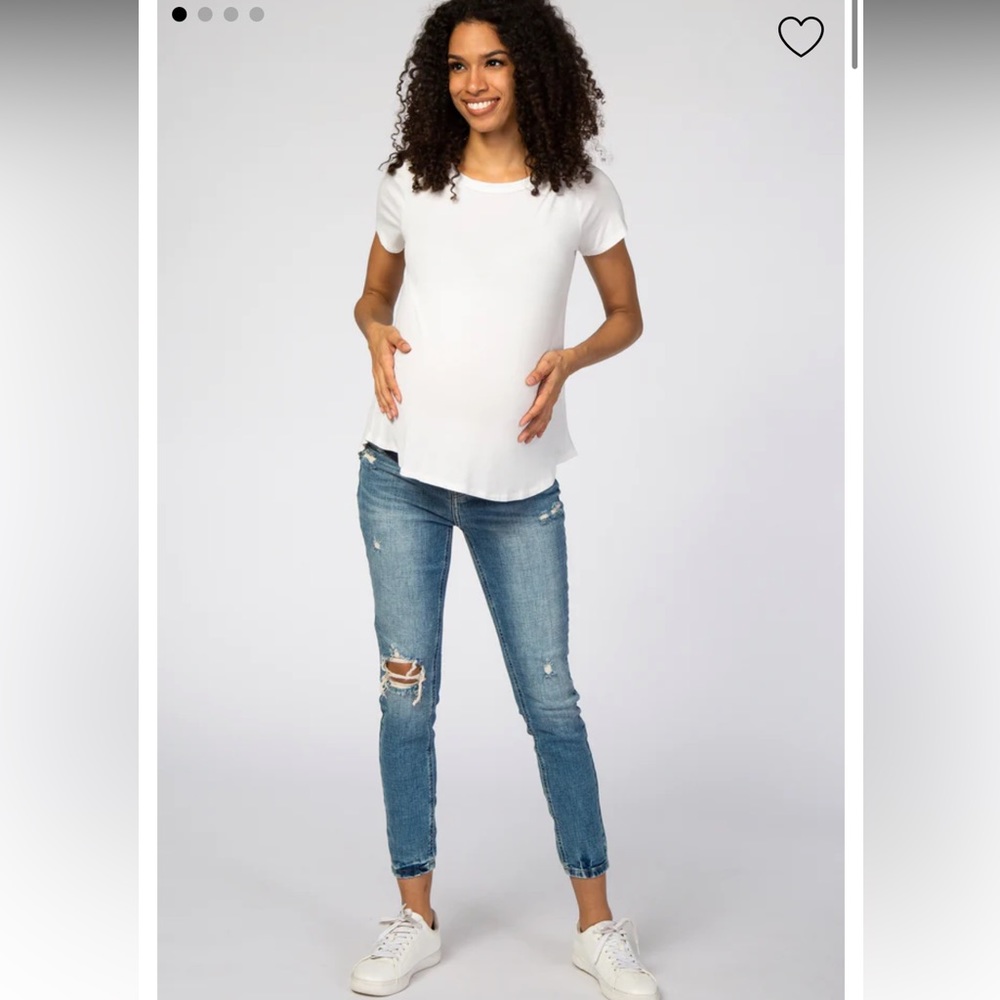 Pinkblush Distressed Maternity Skinny Jeans in Medium Blue
